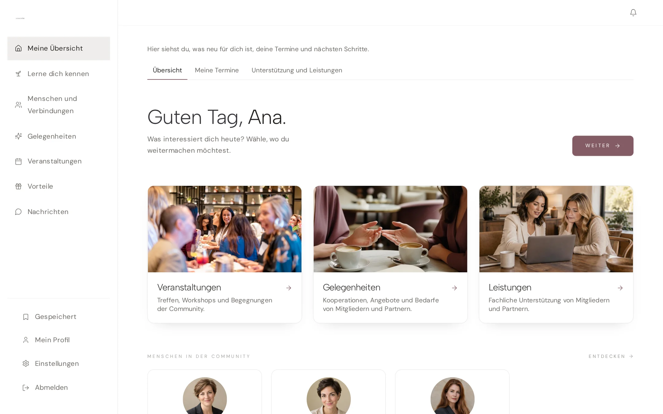 Deine Übersicht. Plattformansicht mit Beispieldaten.